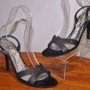 $425 Stuart Weitzman Black Sparkling Crystal Stiletto Heels Sandals Shoes 7